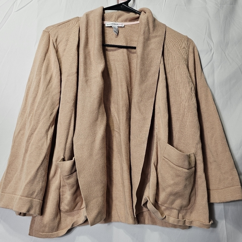Isaac Mizrahi Live! Cardigan Tan Open Front